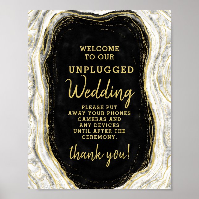 Poster Sinal de Mesa de Casamento Desconectado Preto e Br (Frente)