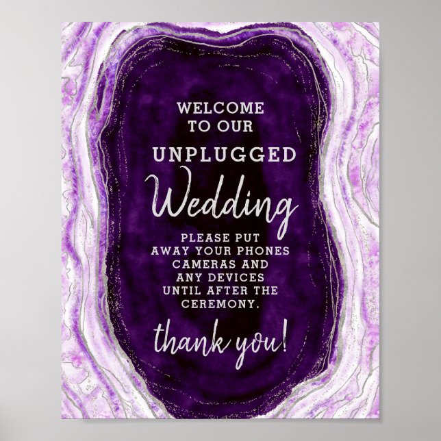 Poster Sinal de Mesa de Casamento Desconectado Roxo Âmbar (Frente)