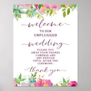 Poster Sinal de Mesa de Casamento Desplugado Chic Floral