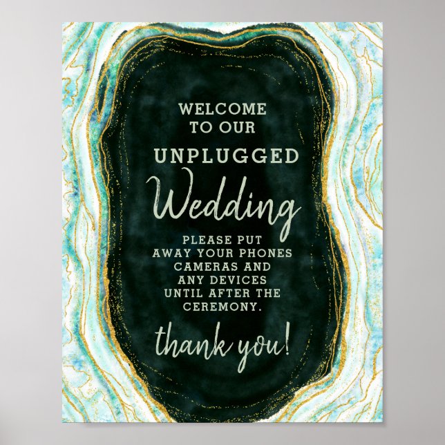 Poster Sinal de Mesa de Casamento Desplugado Verde Teal e (Frente)