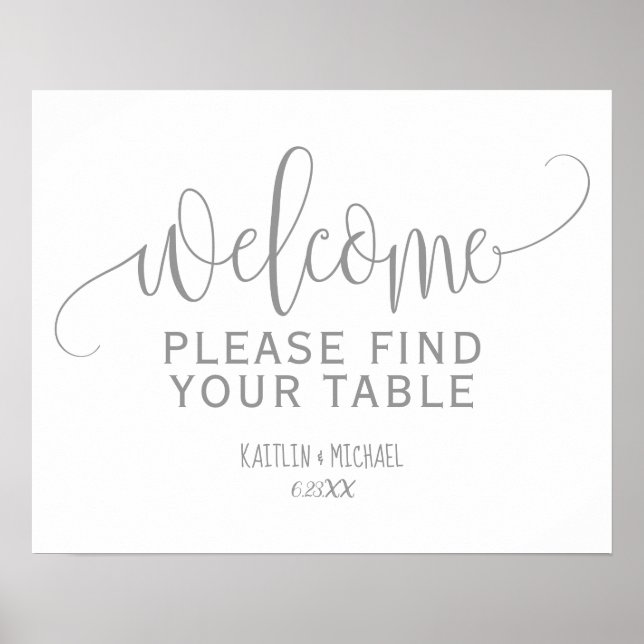 Póster Sinal de Mesa de Casamento Rústico (Cinza) (Frente)