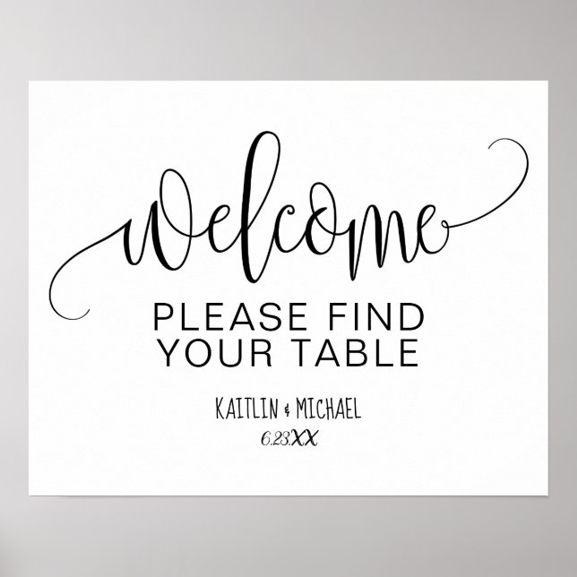 Póster Sinal de Mesa de Casamento Rústico (Preto) (Frente)