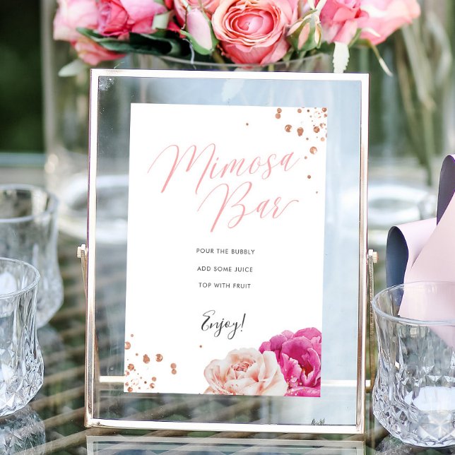 Poster Sinal de Mesa de Chá de Noiva Blush Floral Mimosa  (Criador carregado)