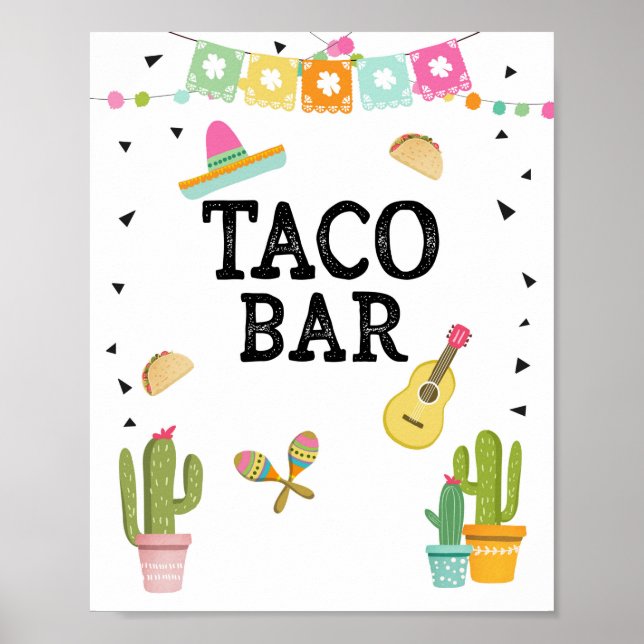 Poster Sinal de Mesa de Comida Mexicana Taco Bar Cactus F (Frente)