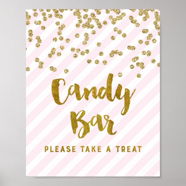 Póster Sinal de Mesa de Doces para Chá de Bebê em Rosa e  (Frente)