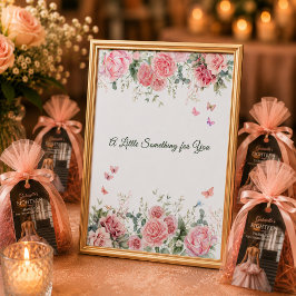 Poster Sinal de Mesa de Favor de Borboleta Floral Branca