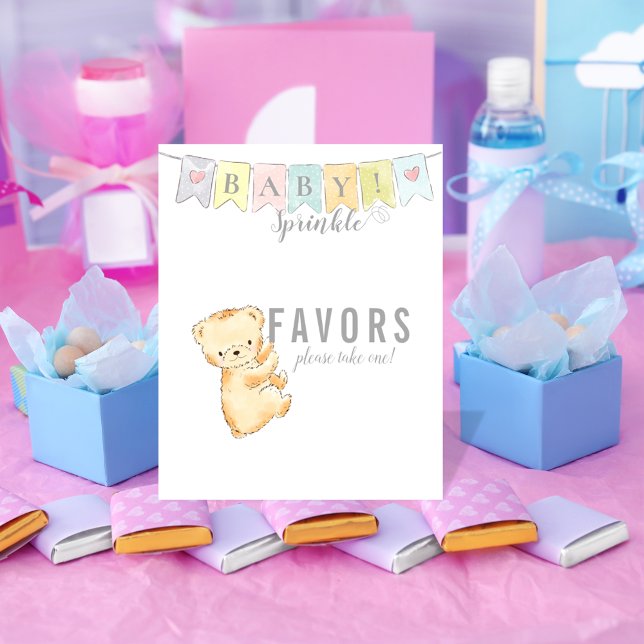 Poster Sinal de Mesa de Favores Aniversário de Bebê Urso  (Criador carregado)