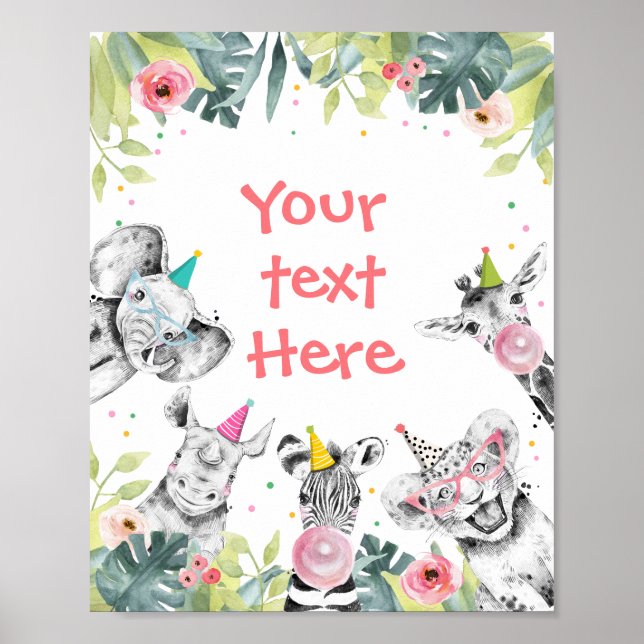 Poster Sinal de Mesa de Festa de aniversário de Safari An (Frente)