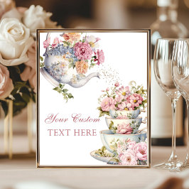 Poster Sinal de Mesa de Festa de Chá Floral Vintage Elega