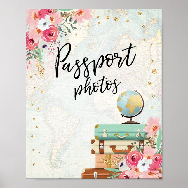 Poster Sinal de mesa de fotos de passaporte Viagem Chá de (Frente)