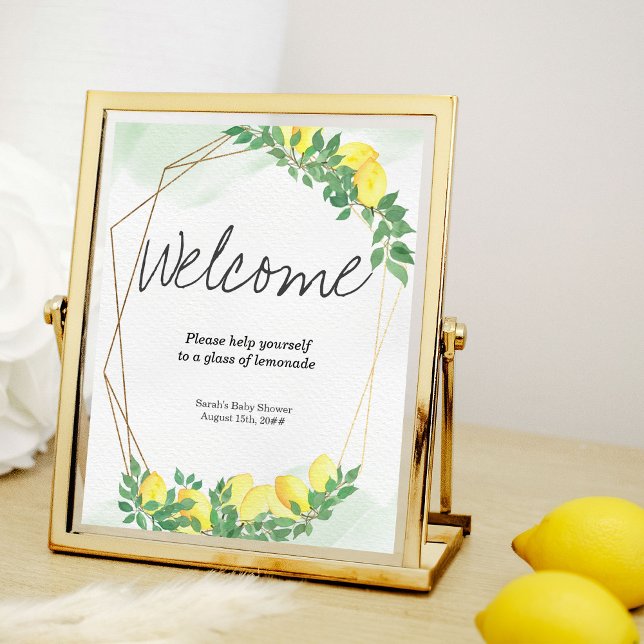 Poster Sinal de Mesa de limonada de Citrus Lemons (Welcome poster from my Citrus Lemon Baby Shower Collection)