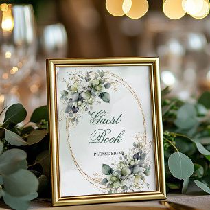 Poster Sinal de Mesa de Livro de Hóspedes Verde e Branco 