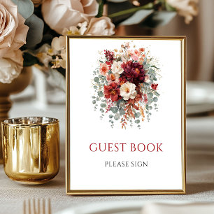 Poster Sinal de Mesa de Livro de Visitas Floral Boho Mars
