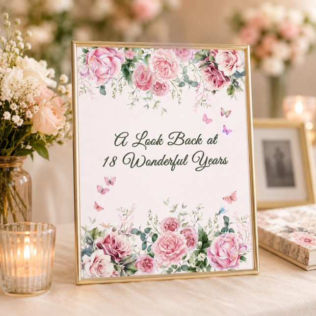 Poster Sinal de Mesa de Memória Borboleta Rosada (A Look Back at 18 Wonderful Years in Bloom)