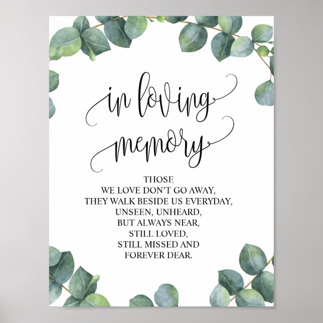 Poster Sinal de Mesa de Memória de Casamento em memória a (Frente)