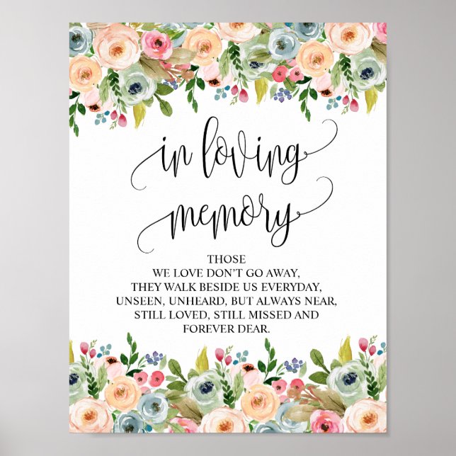 Poster Sinal de Mesa de Memória de Casamento em memória a (Frente)