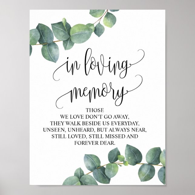 Poster Sinal de Mesa de Memória de Casamento em memória a (Frente)