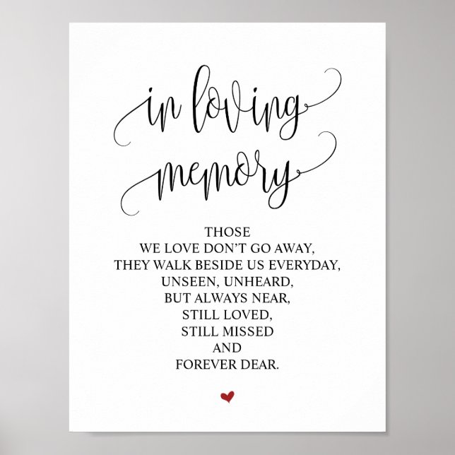 Póster Sinal de Mesa de Memória de Casamento v3 Em memóri (Frente)