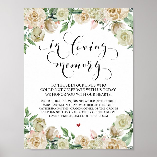 Poster Sinal de mesa de memorial de casamento em memória  (Frente)