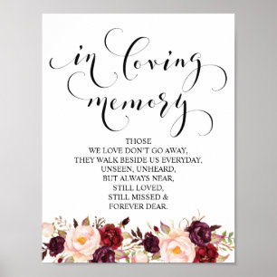 Poster Sinal de mesa de memorial de casamento em memória
