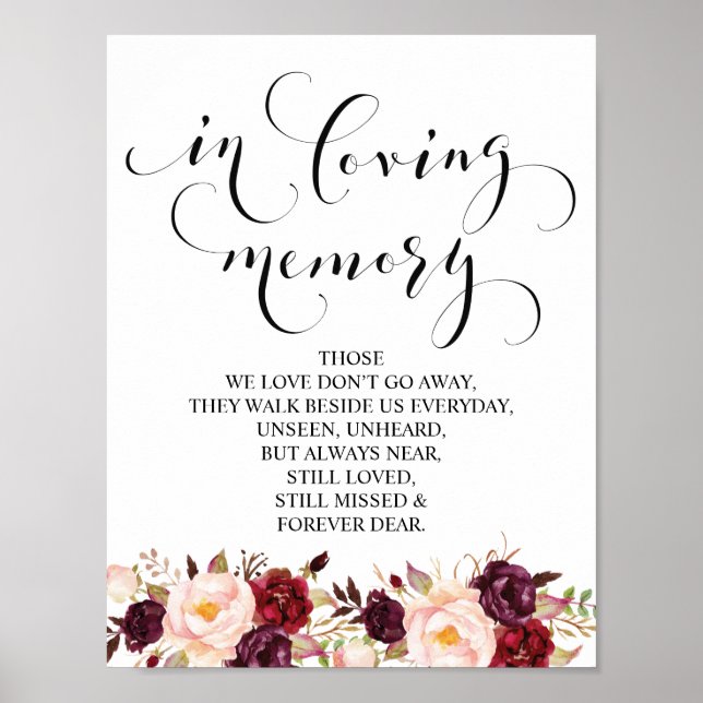 Poster Sinal de mesa de memorial de casamento em memória  (Frente)