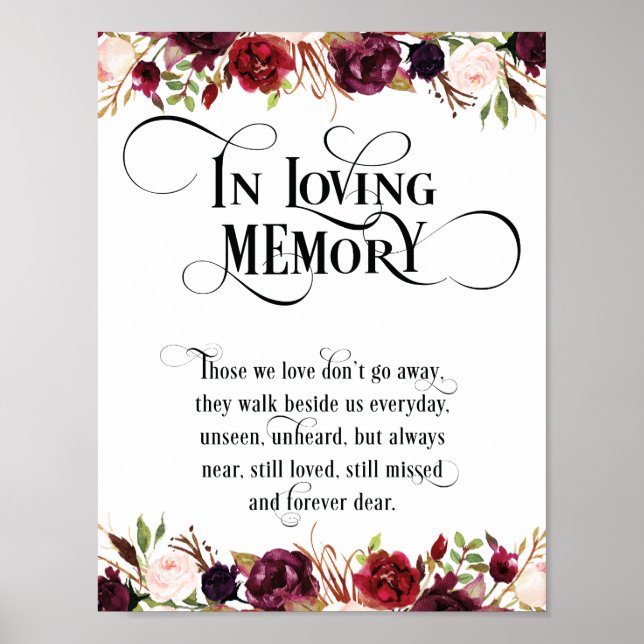 Poster Sinal de mesa de memorial de casamento em memória  (Frente)