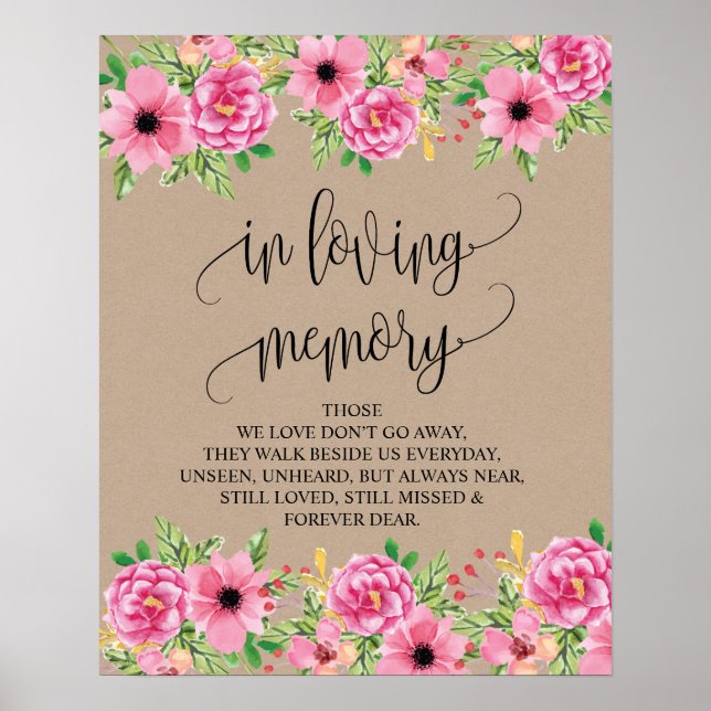 Póster Sinal de mesa de memorial de casamento em memória  (Frente)