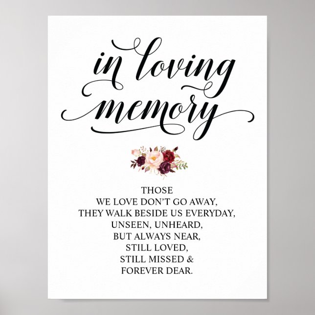 Poster Sinal de mesa de memorial de casamento em memória  (Frente)