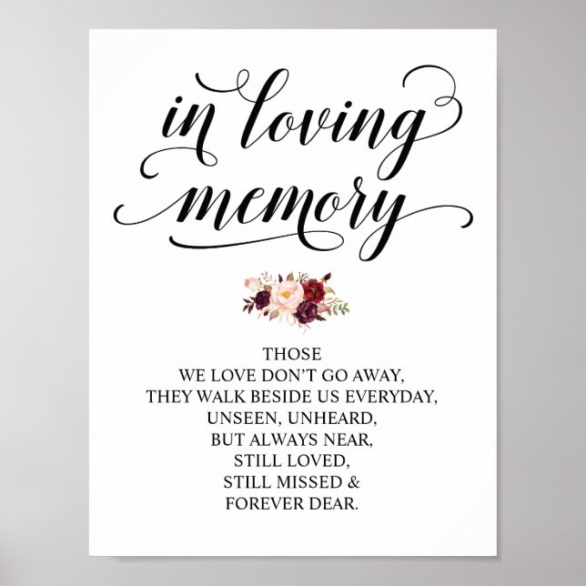 Poster Sinal de mesa de memorial de casamento em memória  (Frente)