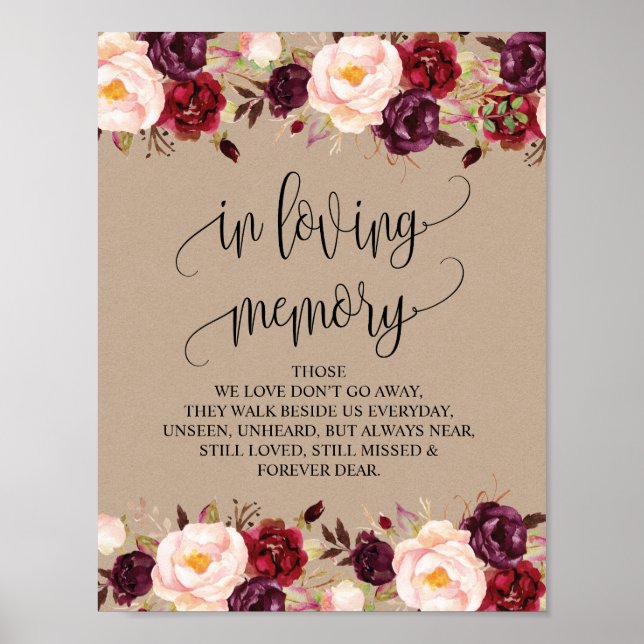 Poster Sinal de Mesa de Memorial de Casamento em memória  (Frente)