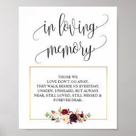 Poster Sinal de mesa de memorial de casamento em memória 