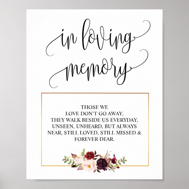 Poster Sinal de mesa de memorial de casamento em memória  (Frente)