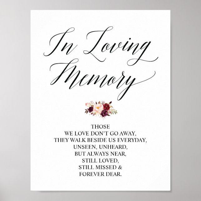 Poster Sinal de mesa de memorial de casamento em memória  (Frente)