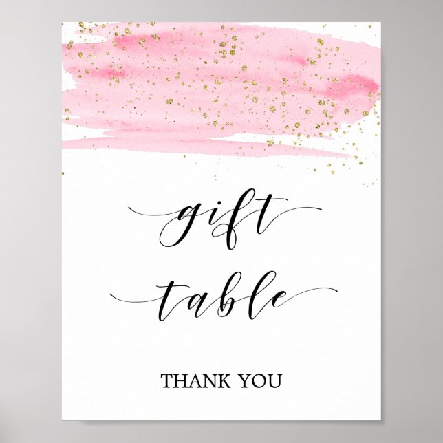 Poster Sinal de Mesa de Presente de Aquarela Rosa e Doura (Frente)