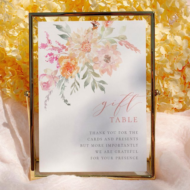 Poster Sinal de Mesa de Presente do Chá de fraldas Floral (Criador carregado)