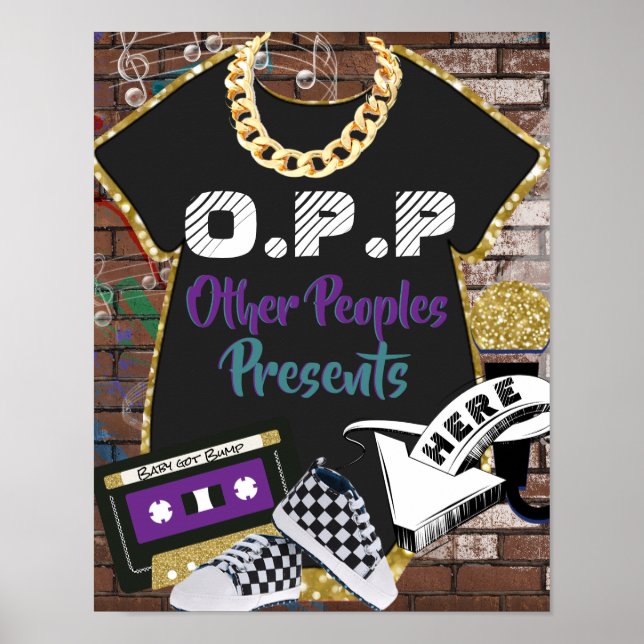 Poster Sinal de mesa de presente fofo roxo|teal O.P.P Hip (Frente)
