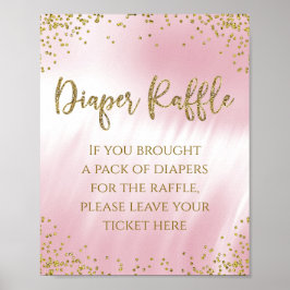 Poster Sinal de Mesa de Rifa de Fraldas em Ouro Rosa