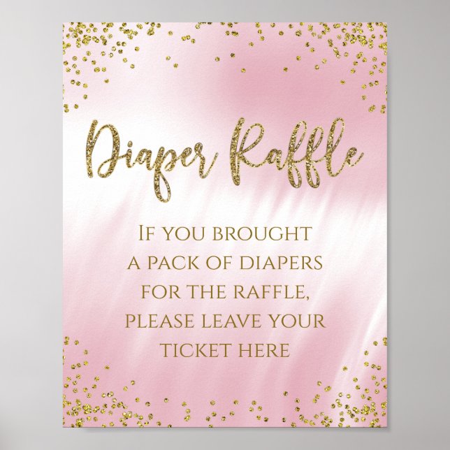 Poster Sinal de Mesa de Rifa de Fraldas em Ouro Rosa (Frente)