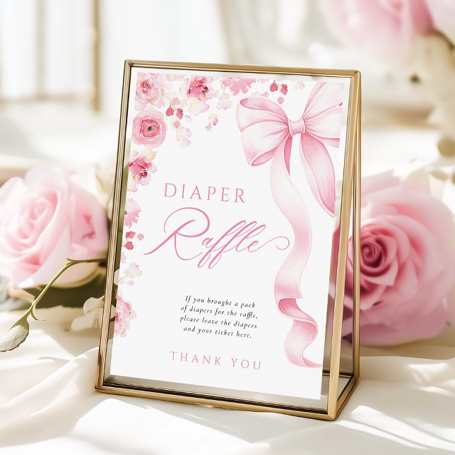 Poster Sinal de Mesa de Rifas de Fraldas com Laço Rosa (Criador carregado)