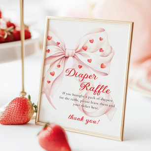 Poster Sinal de Mesa de Rifas de Fraldas com Laço Rosa Qu