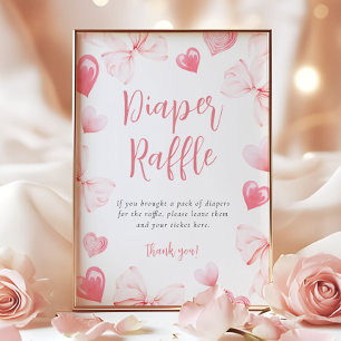 Poster Sinal de Mesa de Rifas de Fraldas com Laço Rosa Qu