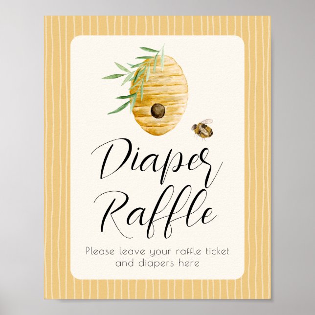 Poster Sinal de Mesa de Rifas de Fraldas Mamãe Abelha Chu (Frente)