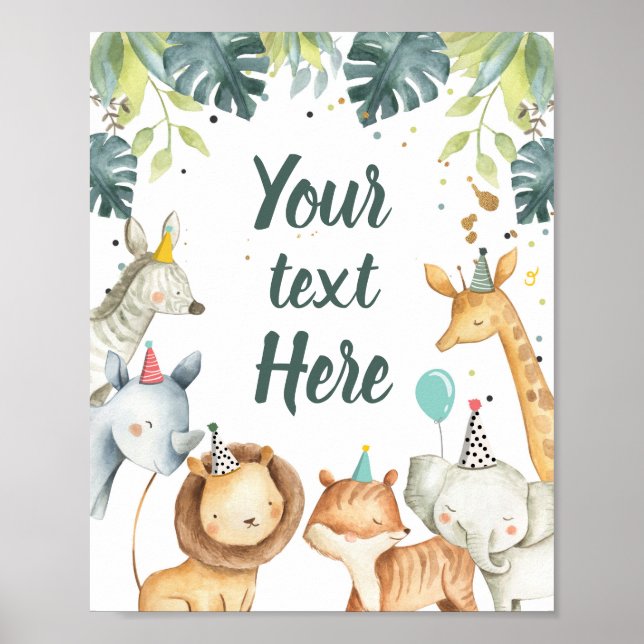 Poster Sinal de Mesa de Safari Animal Selvagem (Frente)