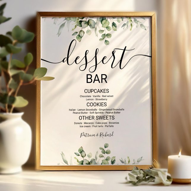 Poster Sinal de Mesa de Sobremesa de Casamento com Verdur (Criador carregado)