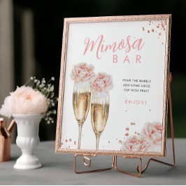 Poster Sinal de Mesa do Bar Blush Floral Mimosa