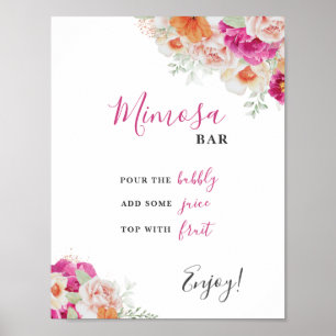 Poster Sinal de Mesa do Bar Mimosa Floral Brilhante