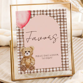Poster Sinal de Mesa do Favor do Urso Teddy Rosa Esbranqu