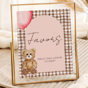 Poster Sinal de Mesa do Favor do Urso Teddy Rosa Esbranqu