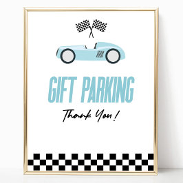 Poster Sinal de Mesa do Gift Parking Blue Race Car