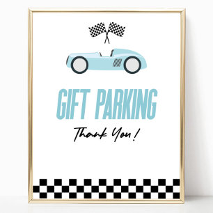 Poster Sinal de Mesa do Gift Parking Blue Race Car